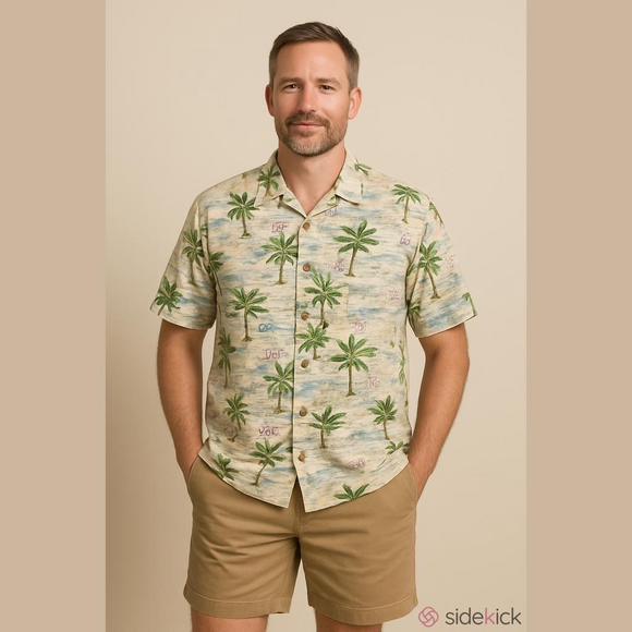 Vintage Hawaiian Map Men's Button-Down Shirt - Picture 1 of 7